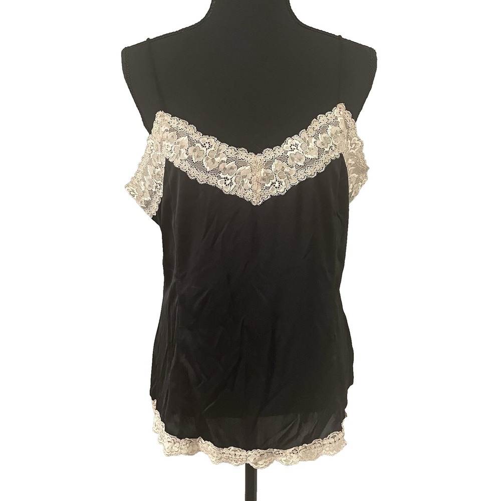 NWT Vintage Y2K WORTHINGTON Sz XL Black/Ivory Lace‎ Trim Camisole Tank Top Fairy